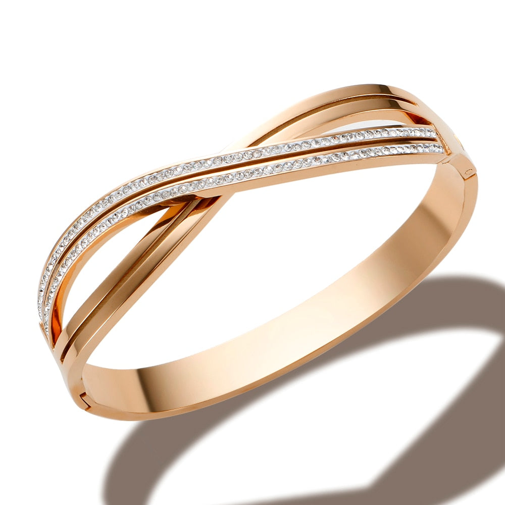 JINHUI Cross Rhinestone Cuff Bangles & Bracelets For Women Girls Popular Stainless Steel Luxury Crystal Bracelet Female Jewelry