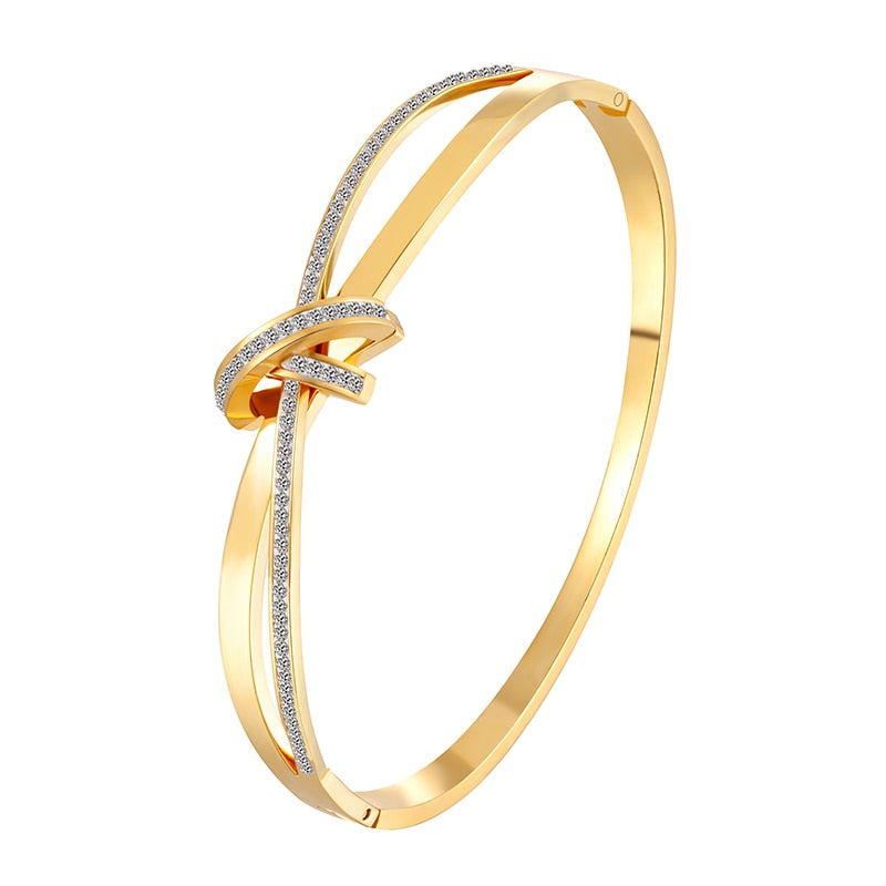 JINHUI Cross Rhinestone Cuff Bangles & Bracelets For Women Girls Popular Stainless Steel Luxury Crystal Bracelet Female Jewelry