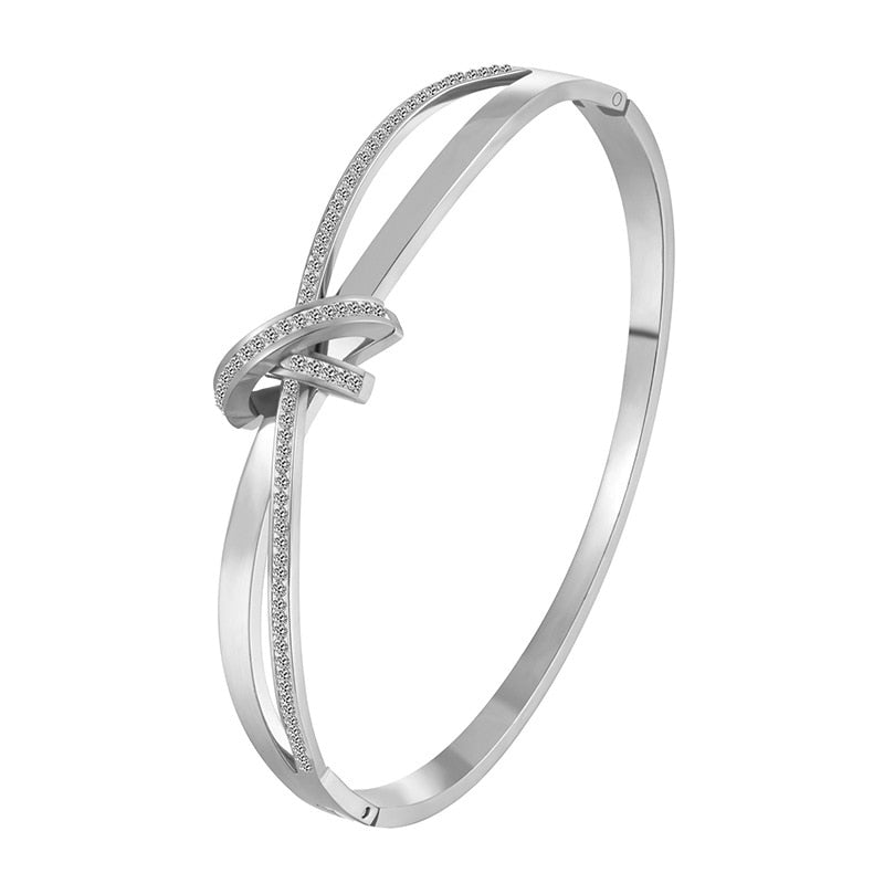 JINHUI Cross Rhinestone Cuff Bangles & Bracelets For Women Girls Popular Stainless Steel Luxury Crystal Bracelet Female Jewelry