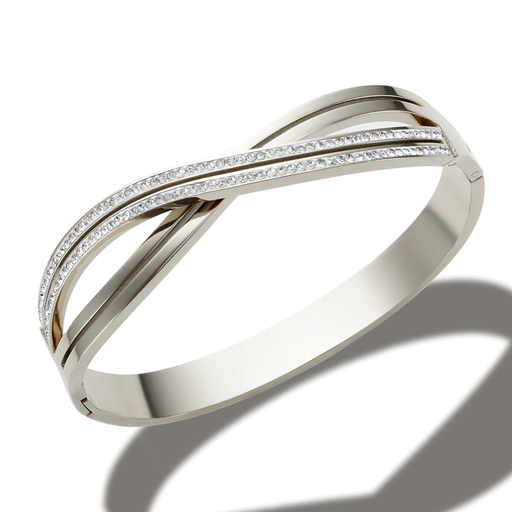 JINHUI Cross Rhinestone Cuff Bangles & Bracelets For Women Girls Popular Stainless Steel Luxury Crystal Bracelet Female Jewelry