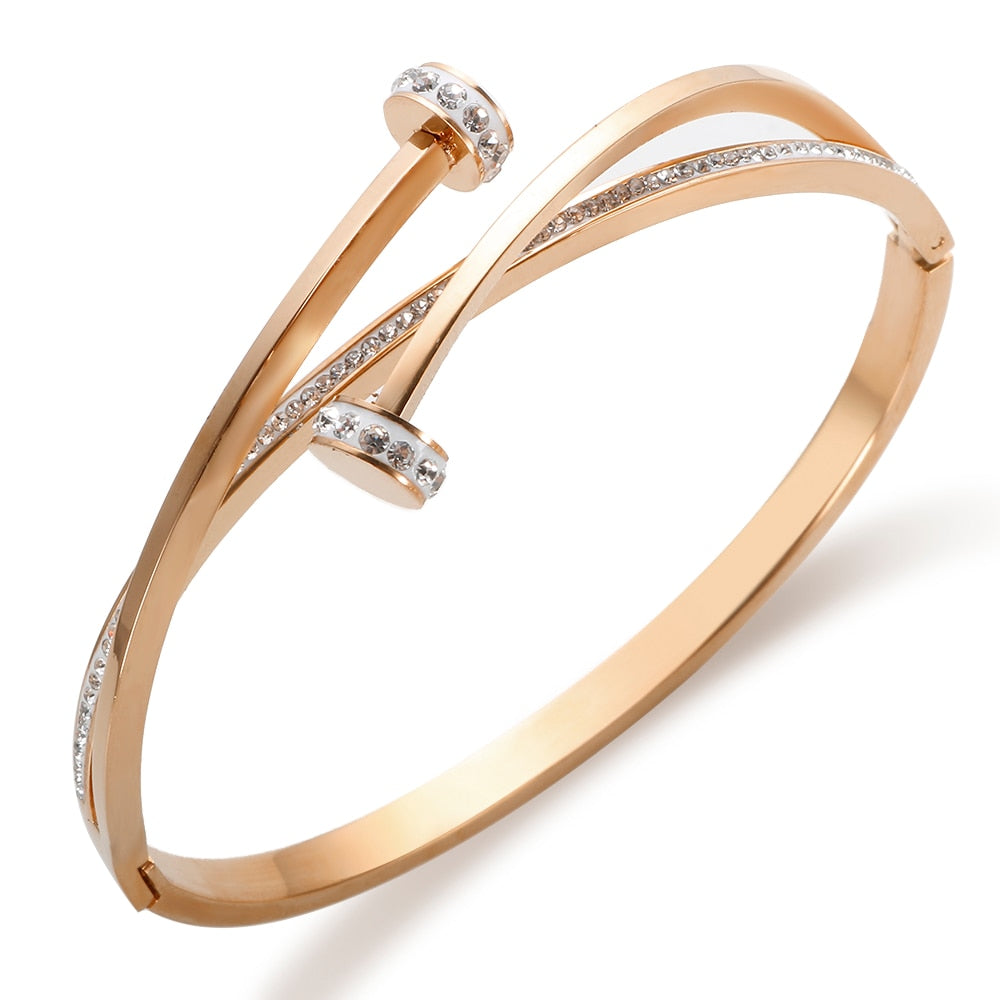 JINHUI Cross Rhinestone Cuff Bangles & Bracelets For Women Girls Popular Stainless Steel Luxury Crystal Bracelet Female Jewelry