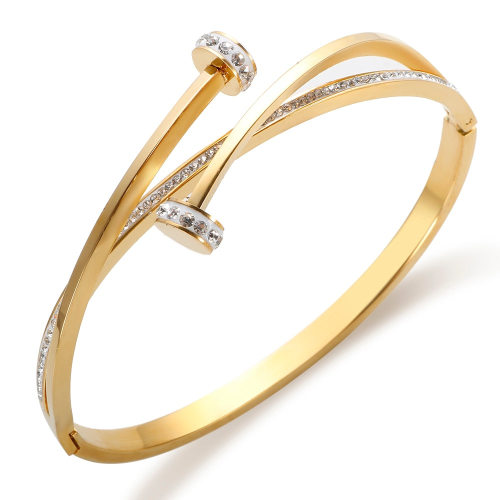 JINHUI Cross Rhinestone Cuff Bangles & Bracelets For Women Girls Popular Stainless Steel Luxury Crystal Bracelet Female Jewelry