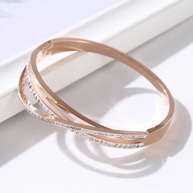 JINHUI Cross Rhinestone Cuff Bangles & Bracelets For Women Girls Popular Stainless Steel Luxury Crystal Bracelet Female Jewelry