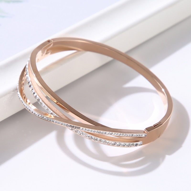 JINHUI Cross Rhinestone Cuff Bangles & Bracelets For Women Girls Popular Stainless Steel Luxury Crystal Bracelet Female Jewelry