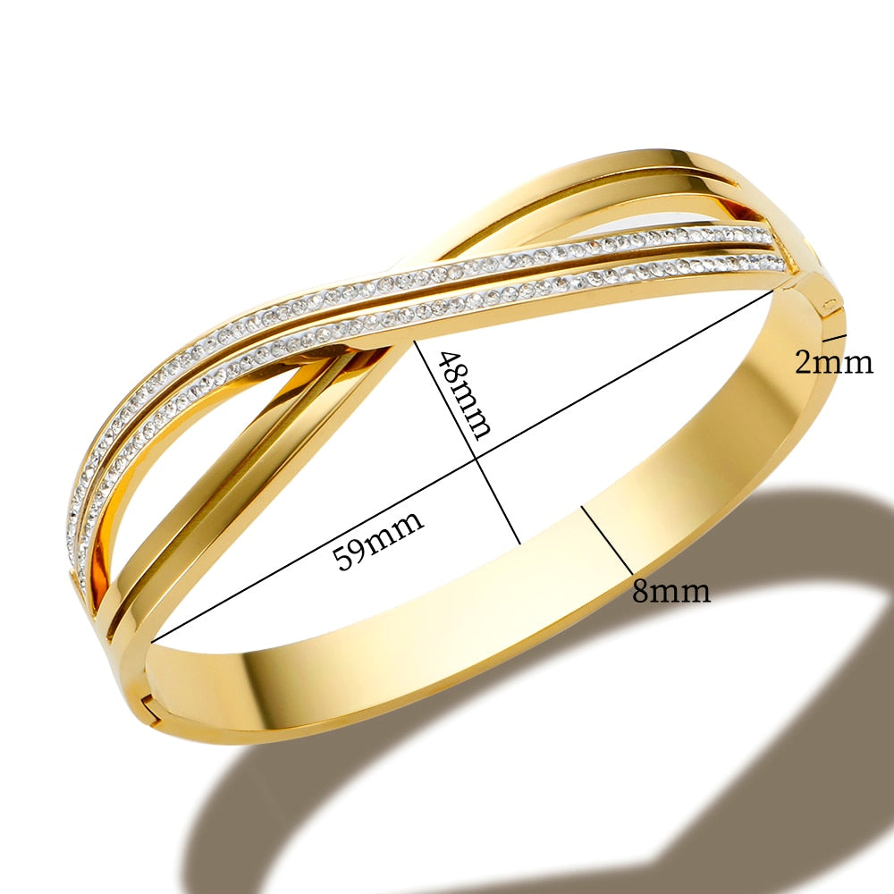 JINHUI Cross Rhinestone Cuff Bangles & Bracelets For Women Girls Popular Stainless Steel Luxury Crystal Bracelet Female Jewelry