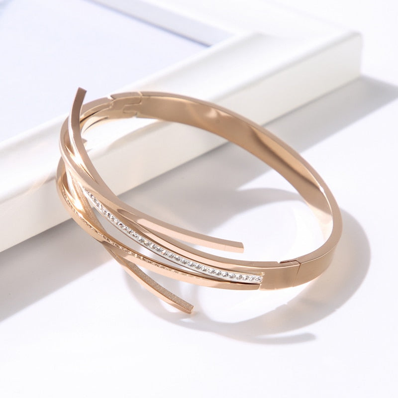 JINHUI Cross Rhinestone Cuff Bangles & Bracelets For Women Girls Popular Stainless Steel Luxury Crystal Bracelet Female Jewelry