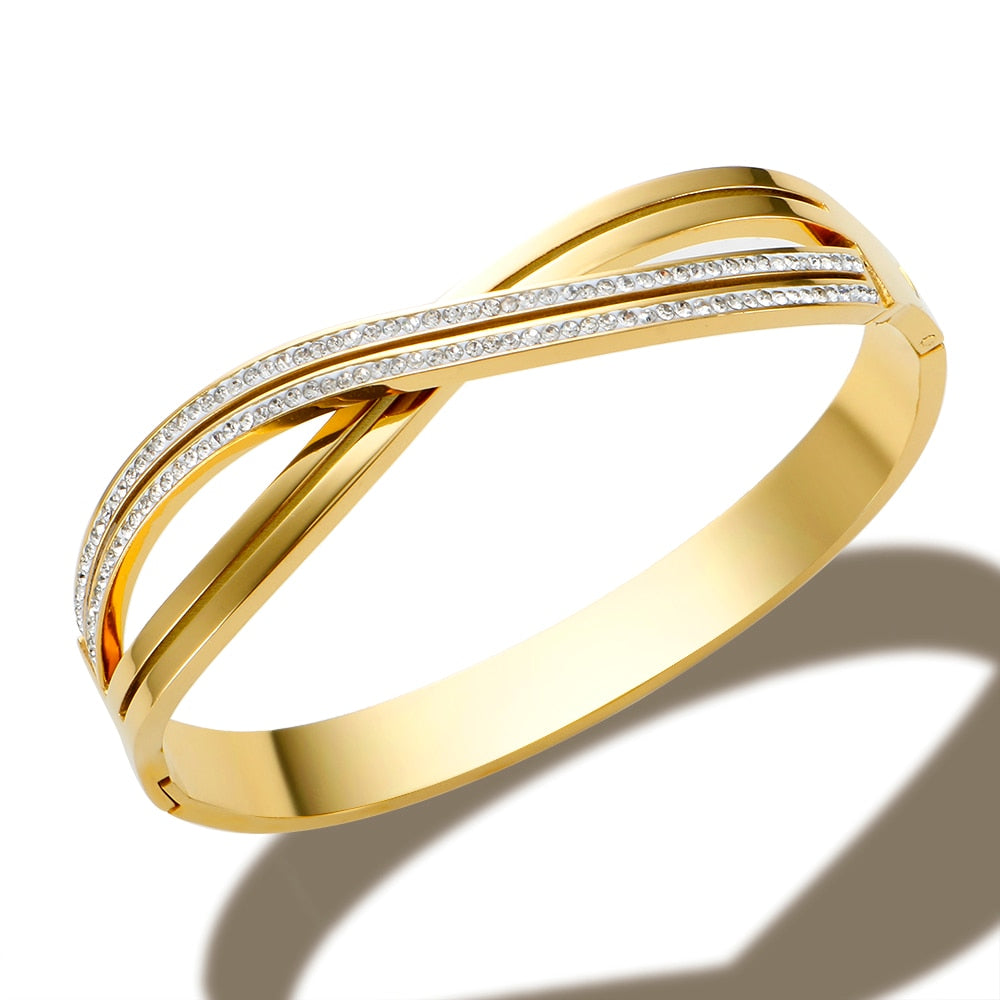 JINHUI Cross Rhinestone Cuff Bangles & Bracelets For Women Girls Popular Stainless Steel Luxury Crystal Bracelet Female Jewelry