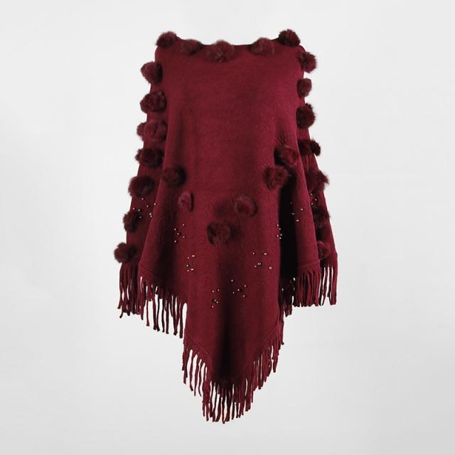 Thora Knit Poncho with Tassels