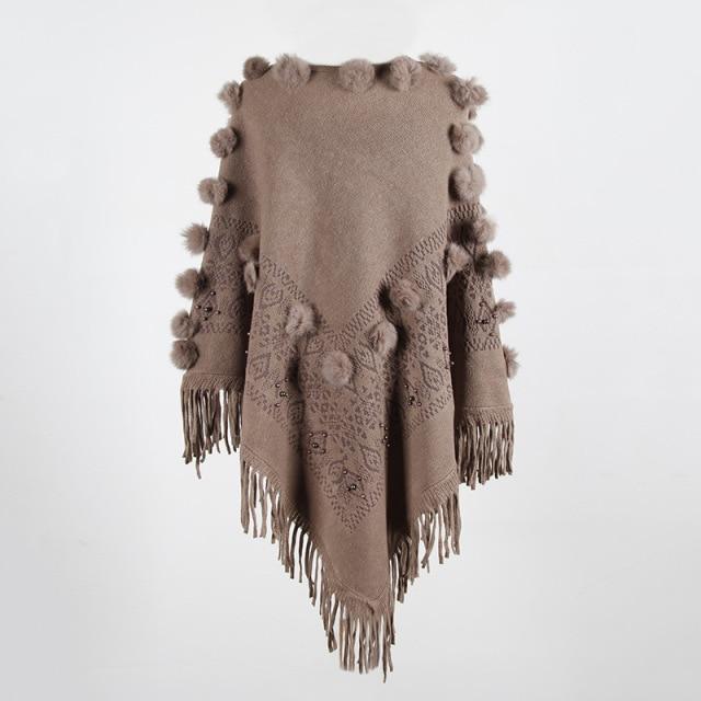 Thora Knit Poncho with Tassels